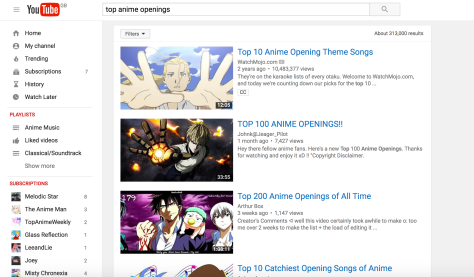 313000 anime opening videos. Better get started then.